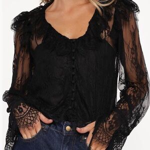 Petal & Pup Black Lace Button-Front Blouse
Brand New…Never Worn
